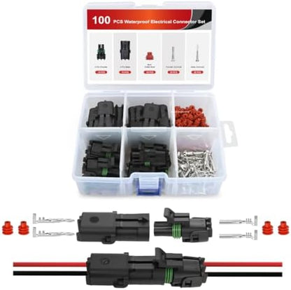 Nilight 100PCS 10 Kits 2 Pin Waterproof Automotive Electrical Connector Kit