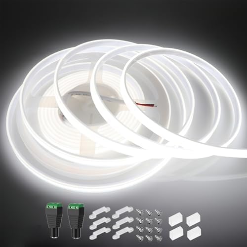 LEDENET COB LED Strip Lights Waterproof IP67 DC12V 16.4ft Cold White 6000K