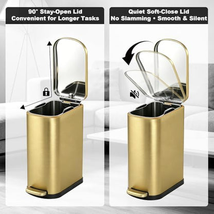 SYNCVIBE Bathroom Trash Can with Soft Close Lid 3.5 Gallon Gold
