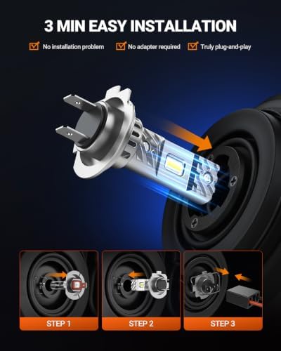 SEALIGHT H7 Bulbs 80000LM Ultra-Bright S6 H7 ATV Bulbs No Adapter Required No Cordless, 6500K White Light, 60000+Long Lifespan, Plug-N-Play, Marker Light Assemblies, Pack of 2