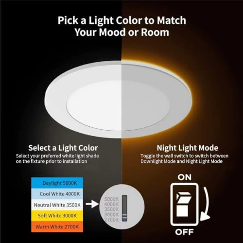 Meconard 20 Pack 6 Inch 5CCT LED Recessed Lighting with Night Light, White