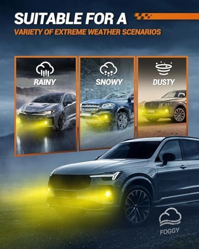SEALIGHT 5201/5202 LED Fog Light Bulbs Yellow, 18000LM 3000K Yellow 5201 PS19W PS24W LED Fog Lights, Super Bright Plug and Play 5201 Fog Lights for Cars,Trucks (Pack of 2)