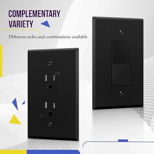 ENERLITES 1-Gang Black Oversize Decorator Switch Outlet Wall Plate, 10 Pack