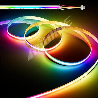 MIWISE RGB Smart IC COB LED Strip Light,20ft Color Chasing Flexible DC24V LED Tape Light,WS2811 Addressable RGB Ribbon,for Party/Home/Office DIY Lighting Projects(Power Supply&Controller NOT Included)