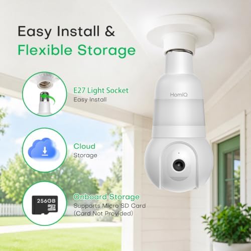 3MP 2K WiFi Light Bulb Camera with Alexa,Full-Color Night Vision,12x