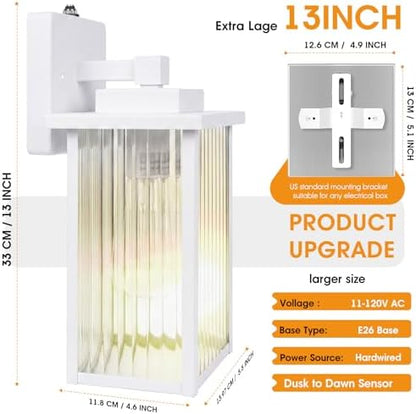 13" White Dusk to Dawn Outdoor Light, Exterior Light Fixture