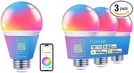 Consciot Matter Smart Light Bulbs 1 Pack & Matter Smart Light Bulbs 3 Pack