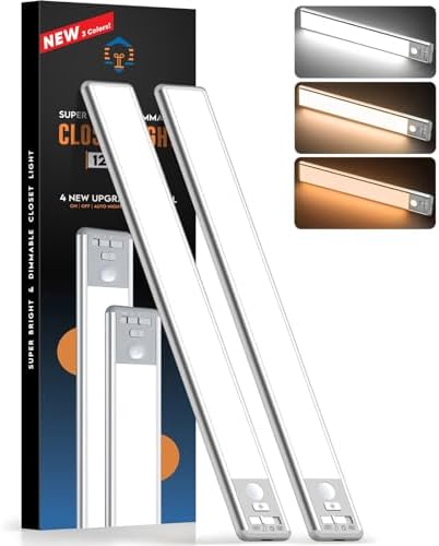 Reoshine 126 LED Under Cabinet Lighting Wireless, 2500mAh Rechargeable Closet Lights Motion Sensored, 3 Color Temps, Dimmable Magnetic Light Bar for Kitchen, Pantry, Stair (2 Pack)