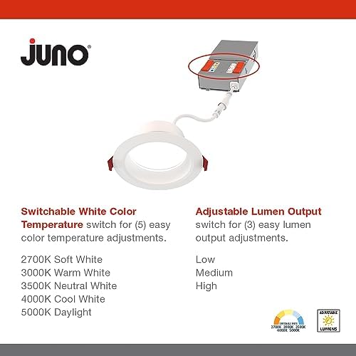 Juno 4" Canless Wafer LED Light, 5-in-1 CCT, Deep Regressed Smooth Trim
