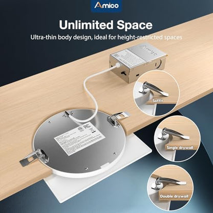 Amico 6 Pack 6 Inch 5CCT Ultra-Thin Square LED Recessed Ceiling Light