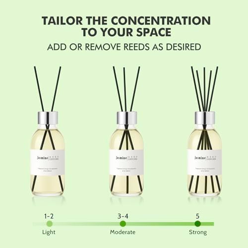 Clesh Reed Diffuser Set, 6.7 oz Jasmine Scented Diffuser with Sticks, Home Fragrance Reed Diffuser for Bathroom Shelf Decor