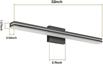 SineRise LED Modern Bathroom Vanity Light Bar (32-Inch, 3000K/4000K/6000K), Matte Black Dimmable Modern Acrylic Bathroom Wall Lighting Fixtures Over Mirror