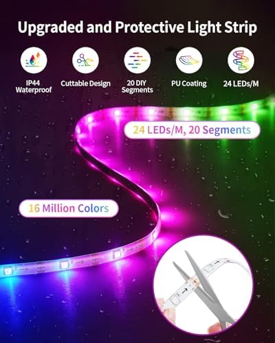 RGB+IC LED Strip Lights, Smart Bluetooth LED Light for Bedroom, Color Changing LED Strips with 44 Scene Modes, Segmented Control, for Room, Party, Festival, Gathering (105ft)