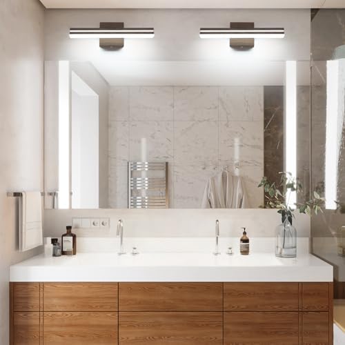 SineRise 16-Inch LED Modern Bathroom Vanity Light Bar, Brown Modern Acrylic Bathroom Wall Lighting Fixtures Over Mirror (Cool White 6000K)