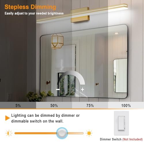 SineRise LED Modern Bathroom Vanity Light Fixtures (40-Inch, 3000K/4000K/6000K, Dimmable), Gold Modern Acrylic Bathroom Wall Lighting Fixtures Over Mirror