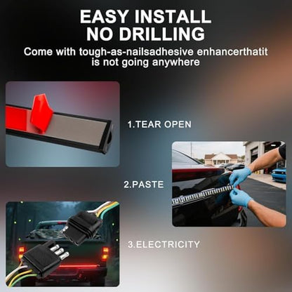 48" Tailgate Light Bar - 324 LED Triple Row Strip with Red Brake/White Reverse/Yellow Turn Signals, Sequential Strobe Effects, Waterproof Silicone for Car Pickup SUV Trailers