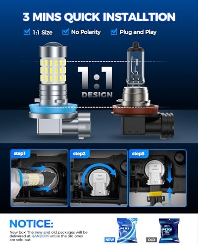 Marsauto H11/H8/H16 Fog Light Bulbs, 10000LM 6000K with Lens-2 Pack