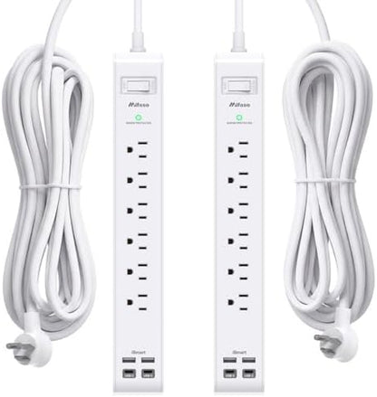 2 Pack Power Strip, Extension Cord 15FT, Surge Protector with 6 Outlets and 4 USB Ports (2 USB C), Flat Plug Overload Protection, Extension Cord with Multiple Outlets, Wall Mount for Home Dorm College
