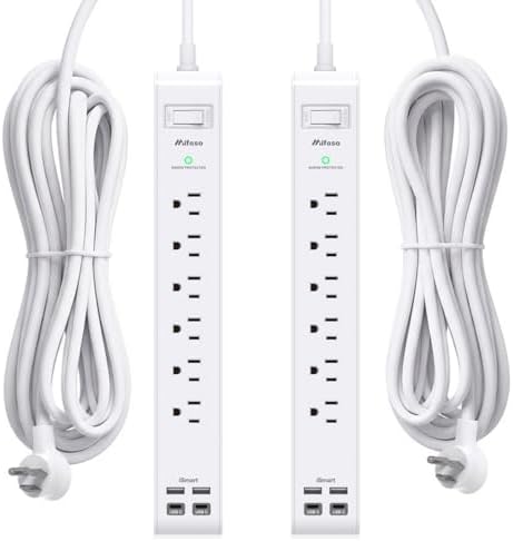 2 Pack Power Strip, Extension Cord 15FT, Surge Protector with 6 Outlets and 4 USB Ports (2 USB C), Flat Plug Overload Protection, Extension Cord with Multiple Outlets, Wall Mount for Home Dorm College