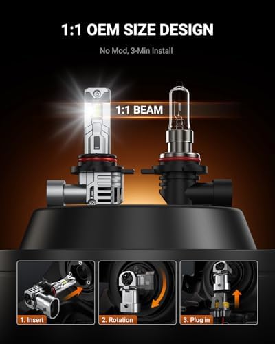 SEALIGHT 9012 Bulbs, 50000LM 900% Brighter HIR2 Powersport Fog Bulbs with Cooling Fan for 60000 Hours Longer Lifespan, IP68 Waterproof, Quick Installation, Pack of 2