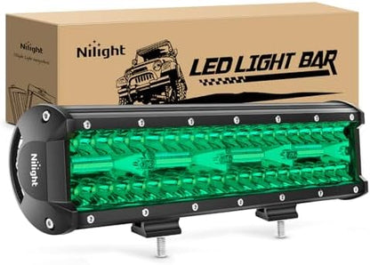 Nilight 12 Inch 240 W LED Light Bar Green Spot Flood Combo Beam