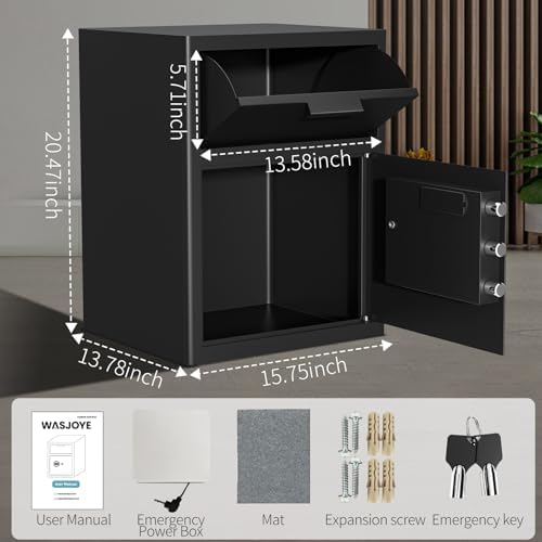 WASJOYE Depository Drop Cabinet Safe - 2.6 Cubic Feet Large Size with Digital Keypad Lock and Anti Theft, Business Security Safe Box with Alarm Function, Large Drop Slot Box for Cash Slip Office Home