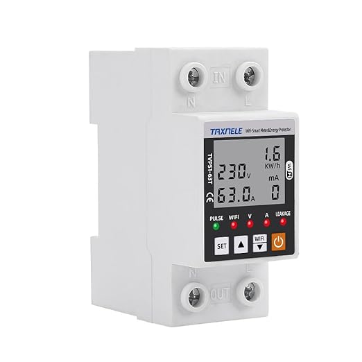 WiFi Smart Energy Meter AC 63A 80-300V WiFi Smart Earth Leakage Over Under Voltage Protector Relay Device Switch Breaker Energy Power kWh Meter Smart Life 110V,Compatible with Alexa Google Home