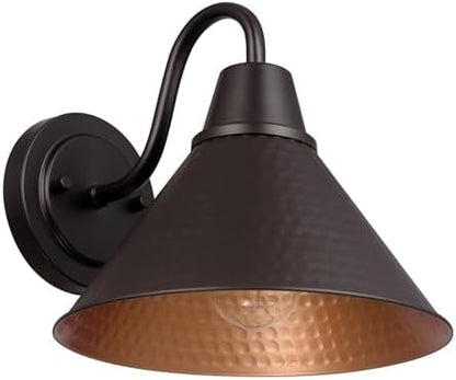Globe Electric 60000013 1-Light Outdoor Wall Sconce, Bronze, 9" Warehouse Shade, Painted Gold Interior, Gooseneck Stem, Porch Light, Wall Lighting, Patio Décor