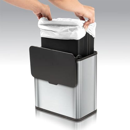 Glad Roomate Stainless Steel Under Counter Waste Bin with Clorox Odor Protection | Space Saving Dual Lid Small Trash Can for Kitchen Cabinet, Bathroom or Office, 1.5 Gallon (6L)