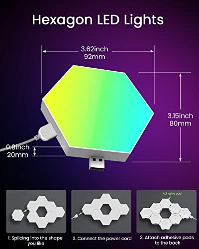 NIUCOO 8 Pack Hexagon LED Lights Wall Panels, Smart RGB Gaming Lights with APP & Music Sync, DIY Modular Hex Tiles, USB-Powered for Autism/Game Room/Party Decor