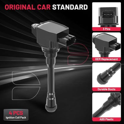 BDFHYK Ignition Coil Packs Compatible with Nissan 2017-2018 Sentra 1.6L, 2013-2018 Sentra 1.8L, 2013-2019 NV200 2.0L,Coil for UF-739 UF-746 1788369 CUF549 C751 GN10241 5C1753 Set of 4