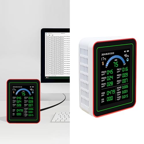 Indoor Air Quality Monitor Tester for Home Detects CO2 TVOC HCHO PM2.5 PM10 Temperature Humidity with Battery and Data Storage