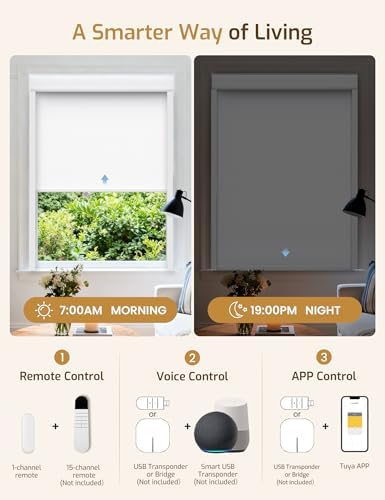 Grandekor No-Drill No Tools Motorized Blinds with Remote | 35Wx72H White