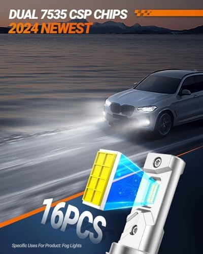 SEALIGHT H11 LED Fog Light Bulb, 16000LM 6000K White H16/H8 Fog Lights LED Strong Penetration, 32 CSP Chips 360-degree Illumination, All-in-One Housing Design Non-polarity, Pack of 2
