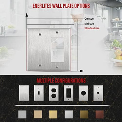 ENERLITES Combination Blank Device or Decorator Switch Metal Wall Plate, Corrosive Resistant, Size 2-Gang 4.50" x 4.57", 770131, 430 Stainless Steel, UL Listed, Silver (Pack of 2)