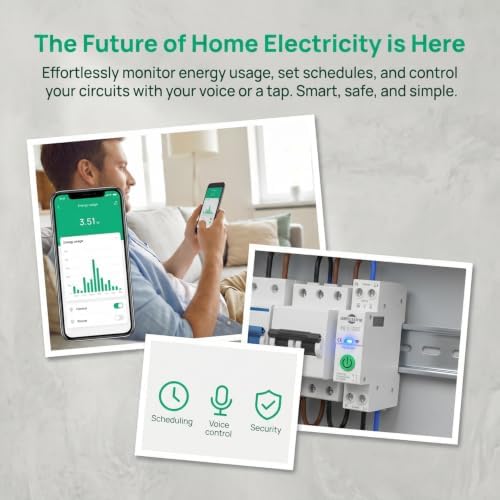 Smart Switch, 1-63A Adjustable WiFi Breaker(4 PCS) | Smart Life/Tuya APP Remote Control Monitor Voltage Power Energy, Compatible with Alexa Google Home, DIN Rail Mountable