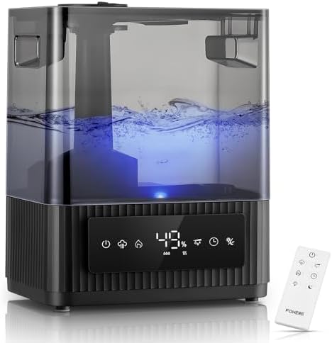 FOHERE 5L Quiet Humidifier for Bedroom Large Room, Cool Mist Ultrasonic Humidifier with Smart Humidity Sensor and Aroma Box, 48H Long-Lasting, 3 Speeds, Baby Safe for Home Office Plant, White