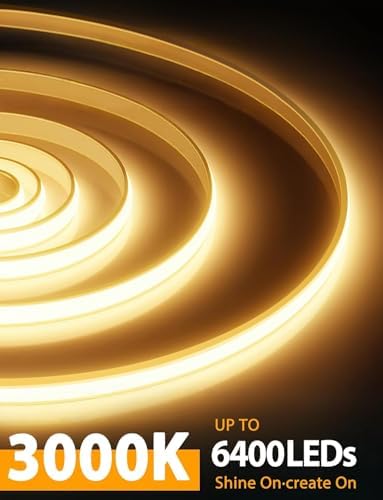 Lamomo COB LED Strip Lights 65.6Ft, 2 Roll Warm White Dimmable Self-Adhesive Led Rope Light with Remote, Flexible Cuttable Waterproof 3000K Silicone Neon Tape Lights for Bedroom, Indoor, Cabinet