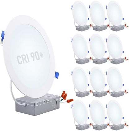 TORCHSTAR 12-Pack 8 Inch Ultra-Thin LED Recessed Light, CRI90 18W, 5000K