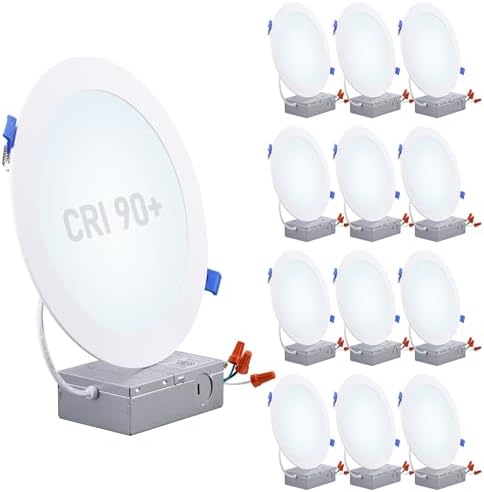 TORCHSTAR 12-Pack 8 Inch Ultra-Thin LED Recessed Light, CRI90 18W, 5000K