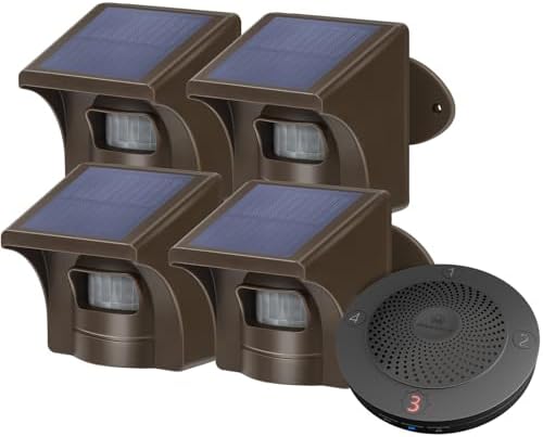 eMACROS Solar Wireless Driveway Alarm, 1 Plug-in Receiver & 4 Sensors