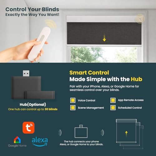 Motorized Blinds No Drill Automatic Blinds for Windows Cordless Roller Shades Electric Blinds with Remote Control Smart Blinds (Black, 31 x 72)
