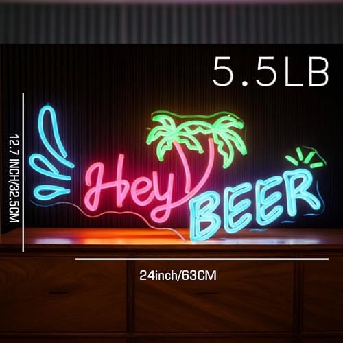 Hey Beer Neon Sign, LED Neon Light for Wall Decor, USB Powered, Adjustable Brightness, Bar Pub Man Cave Party Decor