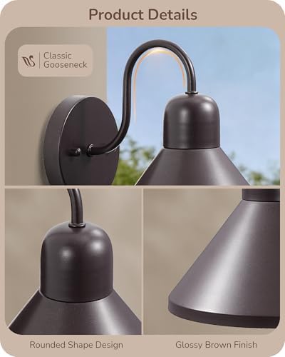 EDISHINE 2 Pack 8" Gooseneck Barn Outdoor Wall Light, Farmhouse Porch Light