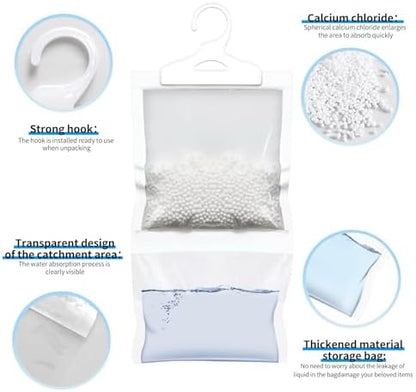 ZSZMFH 12 Pack Moisture Absorber Hanging Bags, Fragrance Free Humidity Packs, Hanging Closet Dehumidifier Bags-220g/pack