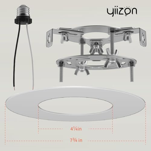 Recessed to Pendant Light Converter Kit 5 and 6 inch Can Light Conversion, Includes E26 Socket, Mounting Bracket, Round Ceiling Plate & White Cover