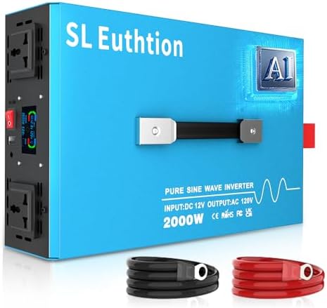 2000W Pure Sine Wave Power Inverter Voice Control AI Voice Assistant Support English 12V to 120V 60HZ with LCD Display, USB Port, for Car Home Laptop Truck