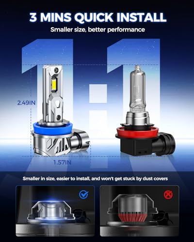 Marsauto 9005 H11 Bulbs Combo, 80000LM 800% Brighter, 6500K Cool White HB3 H8 H9 Bulbs, 80000+ Hours Lifespan, 3-Min Plug and Play, IP68 Waterproof, Pack of 4