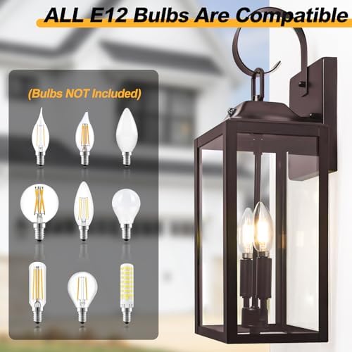 19" Dusk to Dawn Bronze Outdoor Light Fixture, Outside Wall Lantern 2-Light