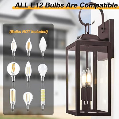 19" Dusk to Dawn Bronze Outdoor Light Fixture, Outside Wall Lantern 2-Light